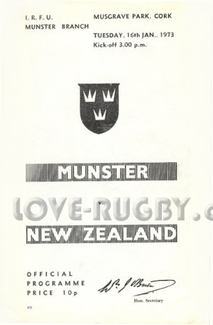 1973 Munster v New Zealand  Rugby Programme